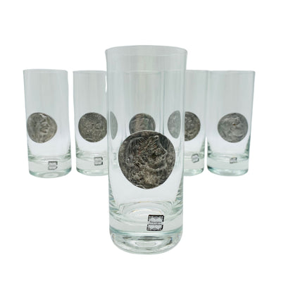 Longdrinkgläser 6er Set mit Zinn Münze römische Kaiser Vintage Gläser