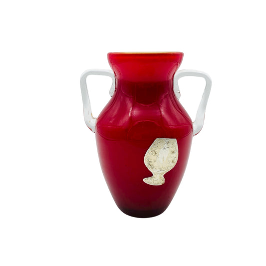 MURANO Opalina Fiorentina Vase rot Überfang weiß H 13,5 cm Glas 60er 70er Vintage