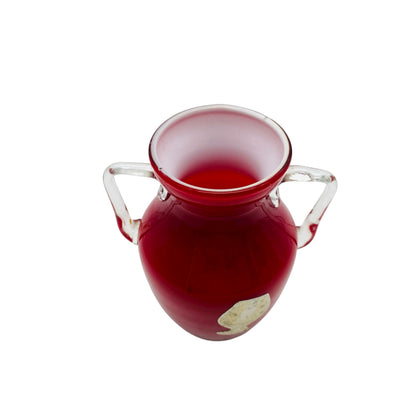 MURANO Opalina Fiorentina Vase rot Überfang weiß H 13,5 cm Glas 60er 70er Vintage