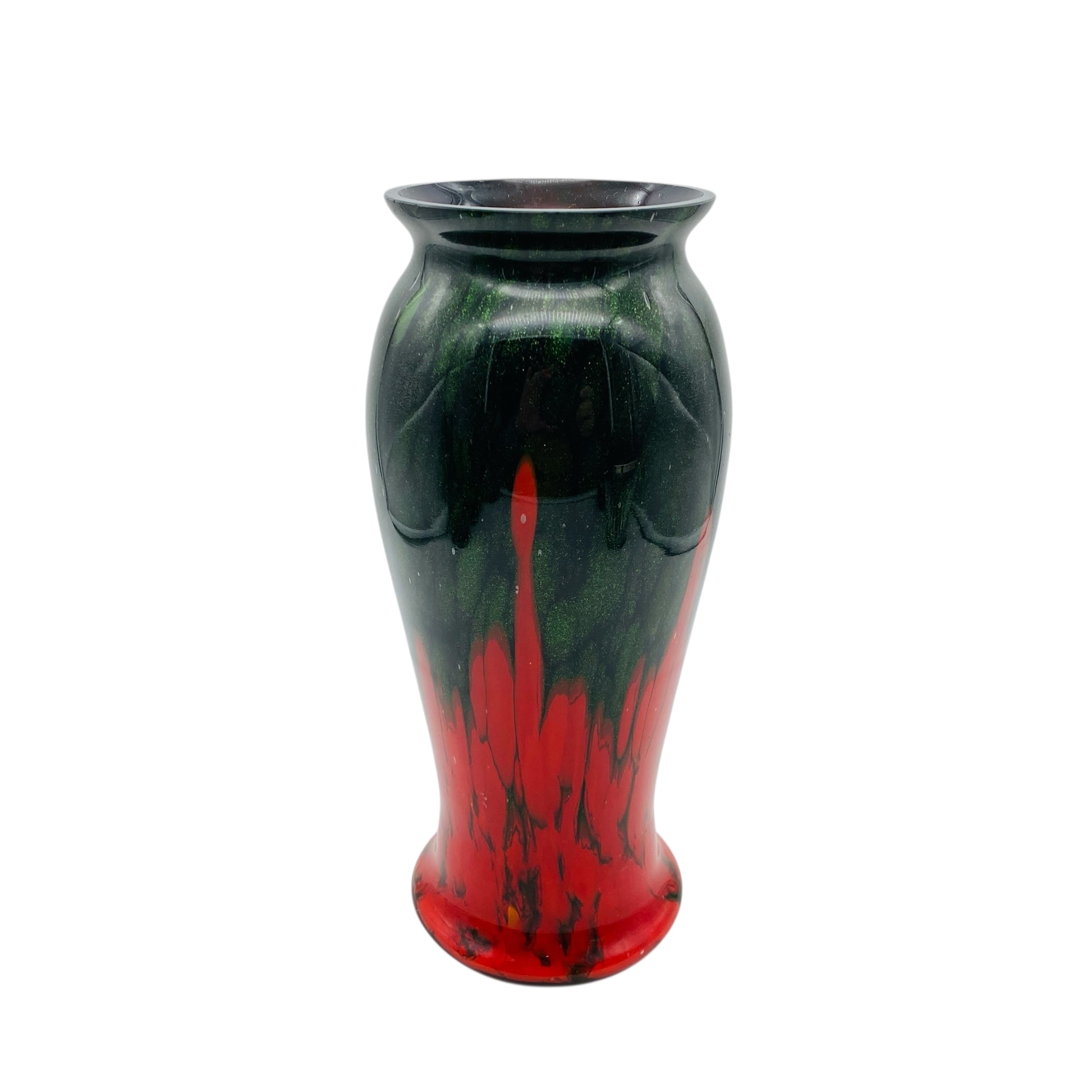 Meissner Glasraffinerei Dresden-Coswig Glas Vase rot mit grüner Aventurin 20er 30er Jahre