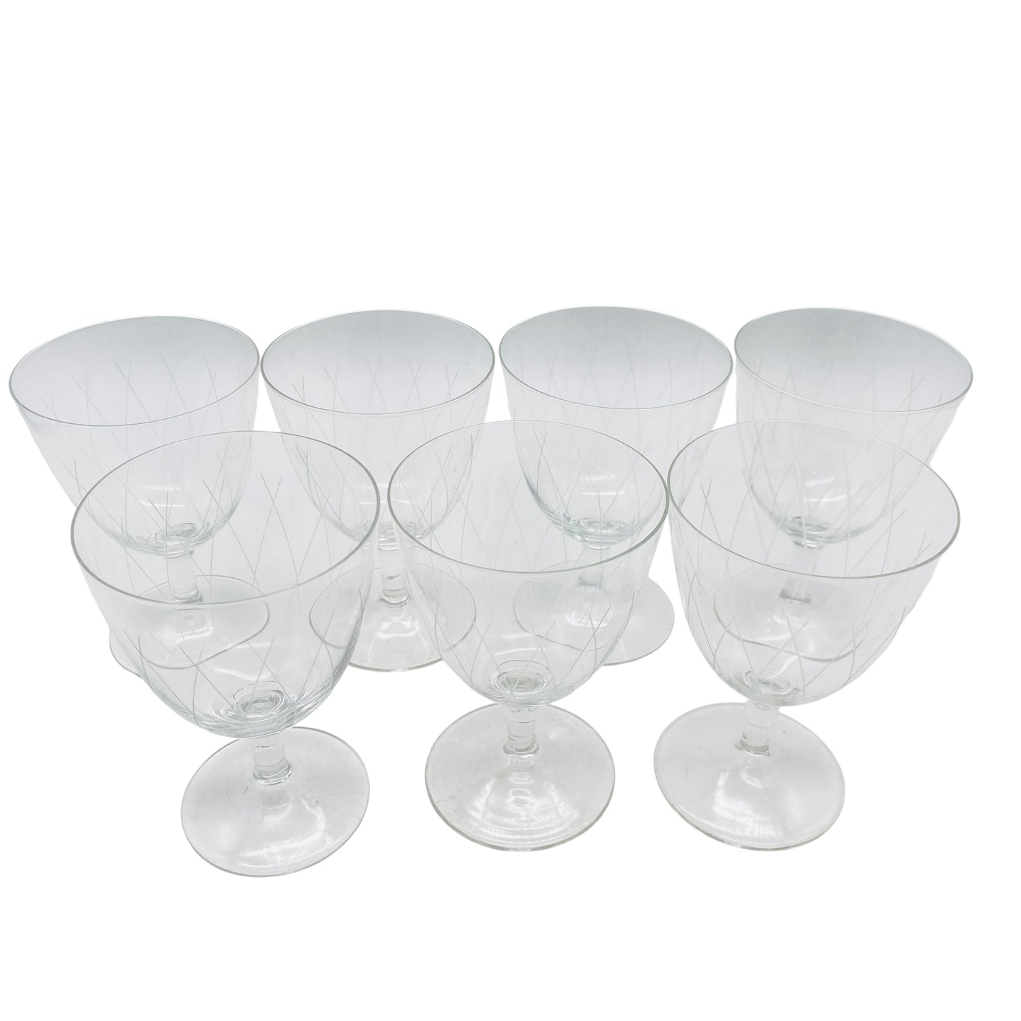 Mid-Century Weingläser 7er Set beschliffen H 11,2 cm Gläser Glas