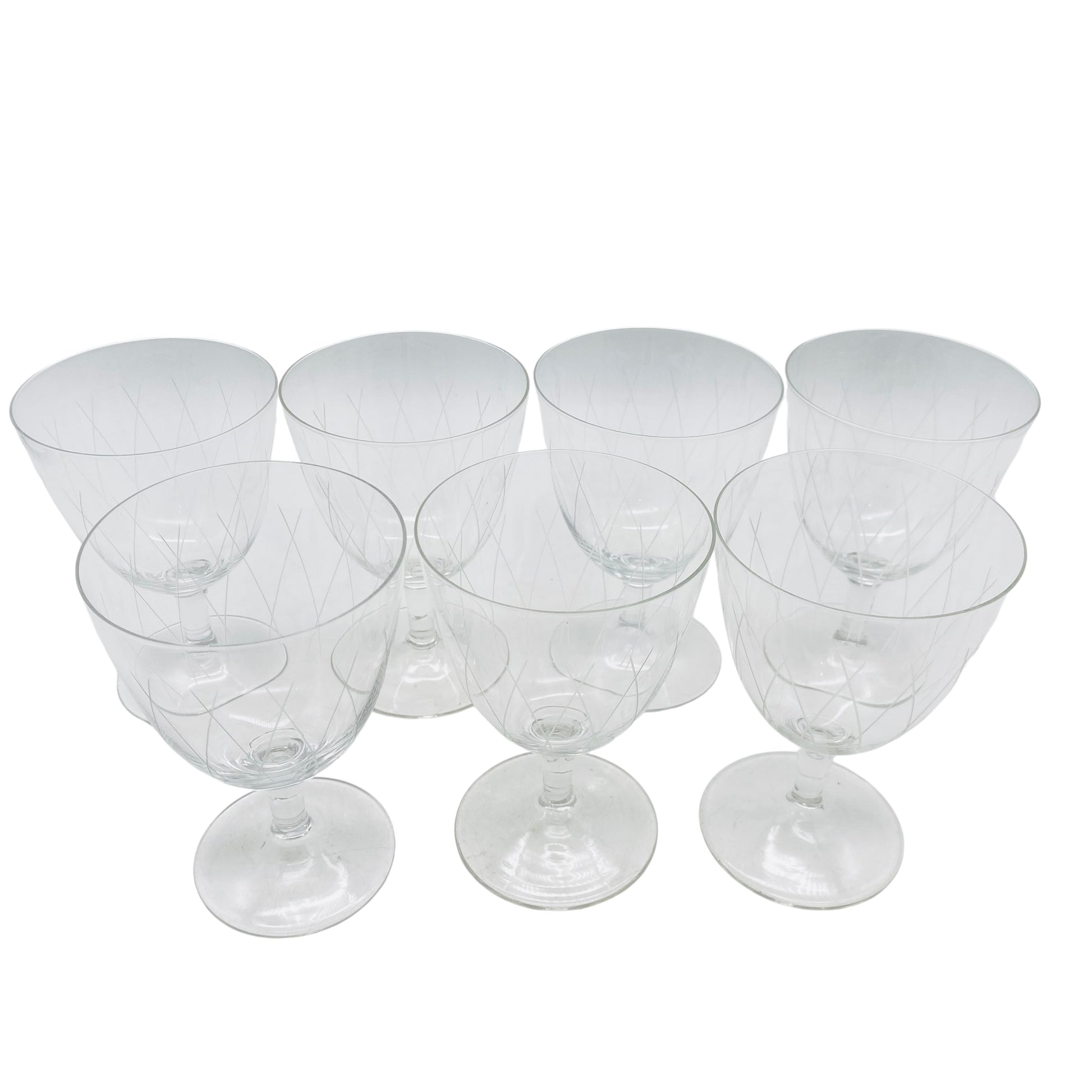 Mid-Century Weingläser 7er Set beschliffen H 11,2 cm Gläser Glas