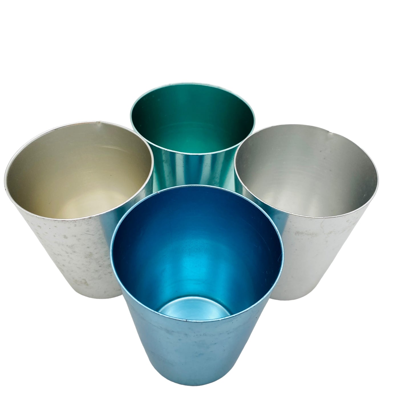 Mid Century Becher Alu silber türkis grün DDR GRD Germany 4er Set Vintage