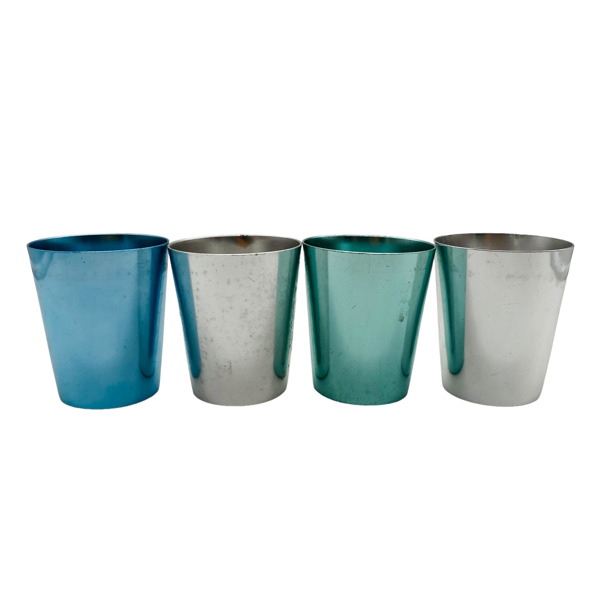 Mid Century Becher Alu silber türkis grün DDR GRD Germany 4er Set Vintage
