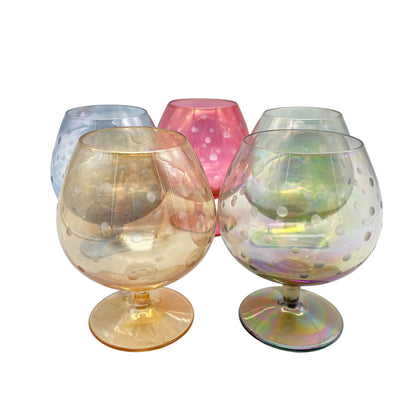 Mid Century Cognacgläser bunt irisierend 5er Set beschliffen Linsen 50er 60er Jahre