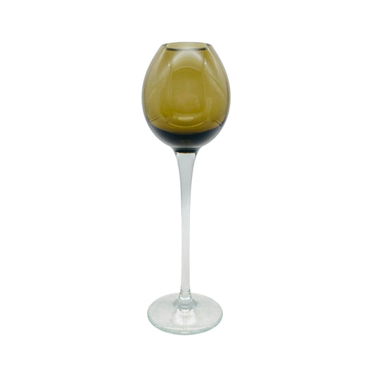 Mid Century Dekoration Stielglas Rauchglas transparent 60er 70er Jahre beschliffener Rand H 20,2 cm
