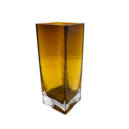 Mid Century Dekoration Vase Bernstein braun eckig Überfang transparent 60er 70er Jahre Dekor