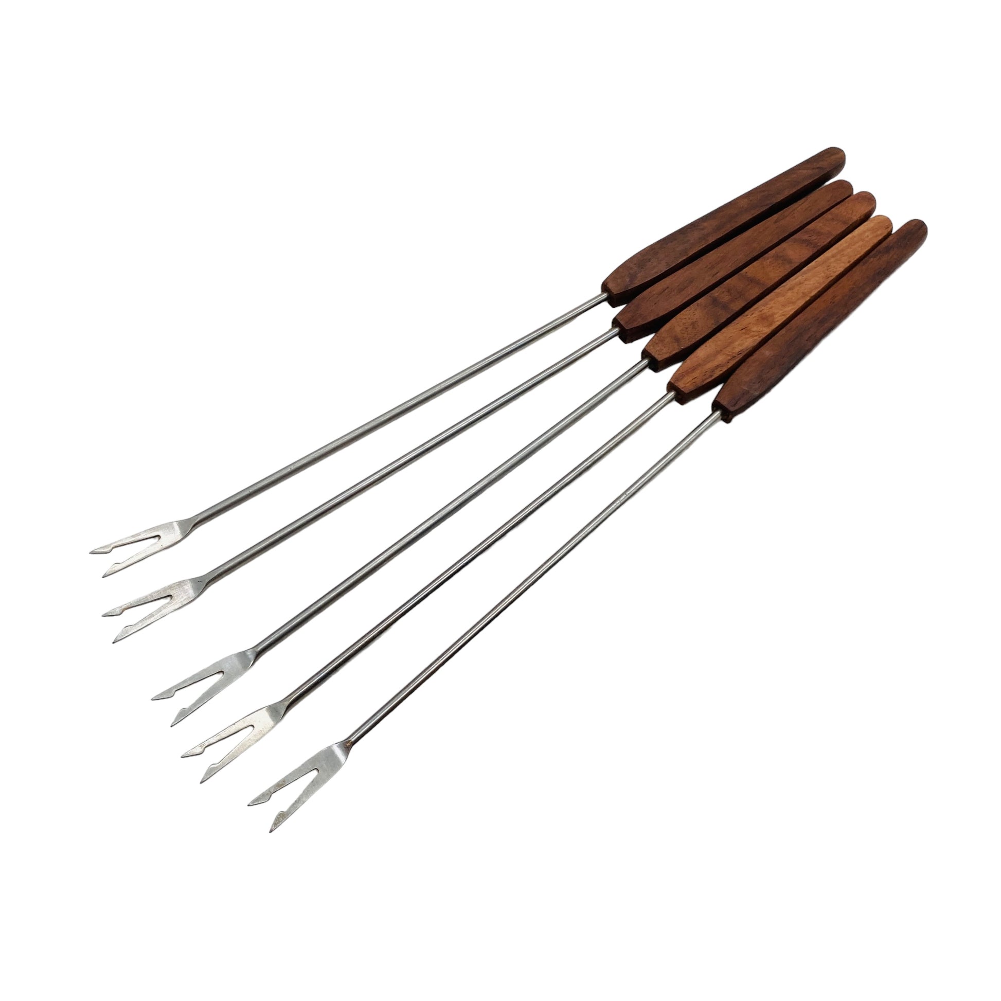 Mid Century Fonduegabeln 5er Set Teak Edelstahl 60er 70er Gabeln Holz