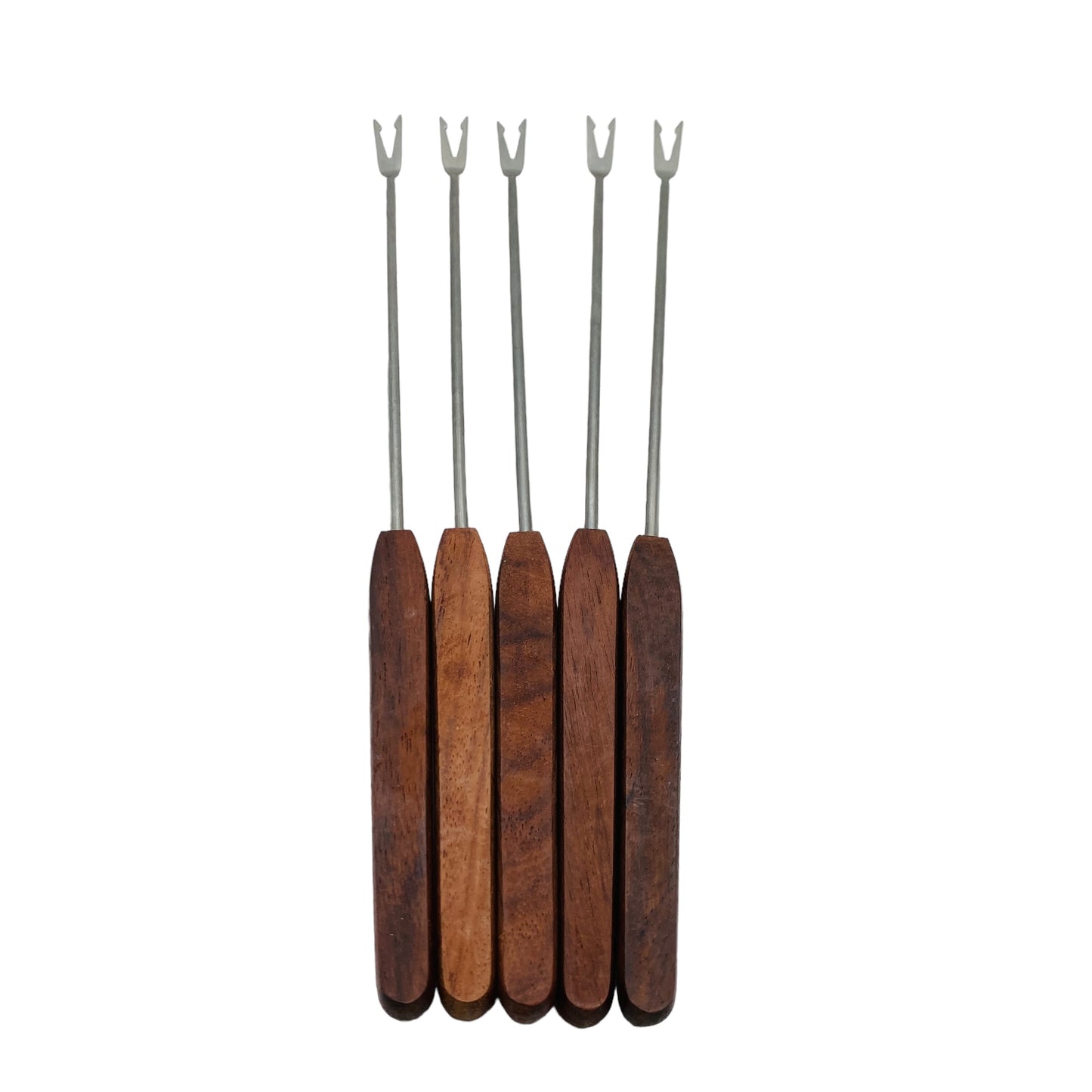 Mid Century Fonduegabeln 5er Set Teak Edelstahl 60er 70er Gabeln Holz