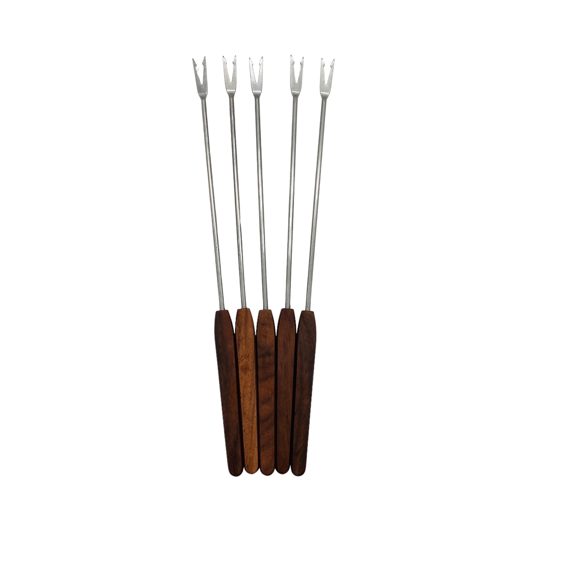 Mid Century Fonduegabeln 5er Set Teak Edelstahl 60er 70er Gabeln Holz