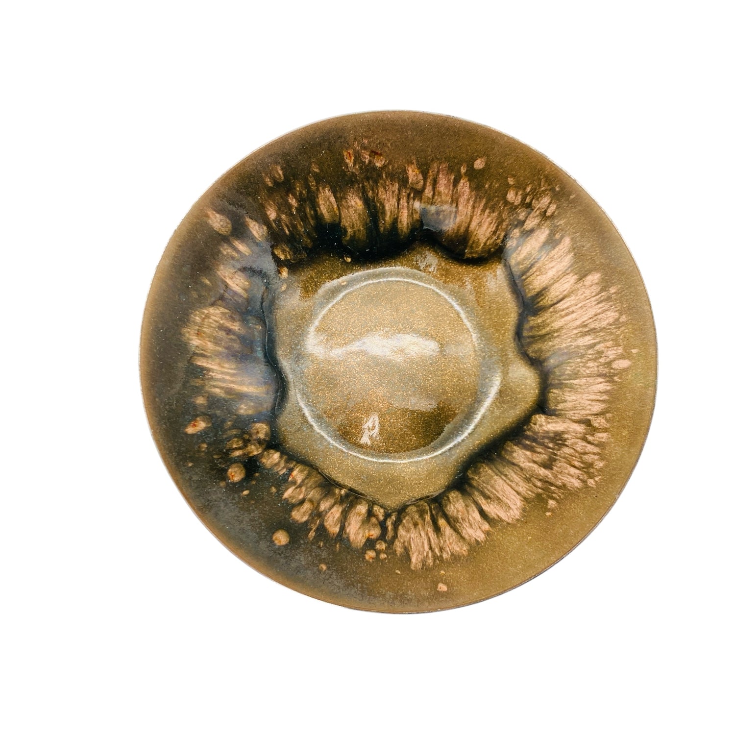 Mid Century Schale emailliert braun Kupfer D 12,5 cm Dekoration 60er 70er Jahre