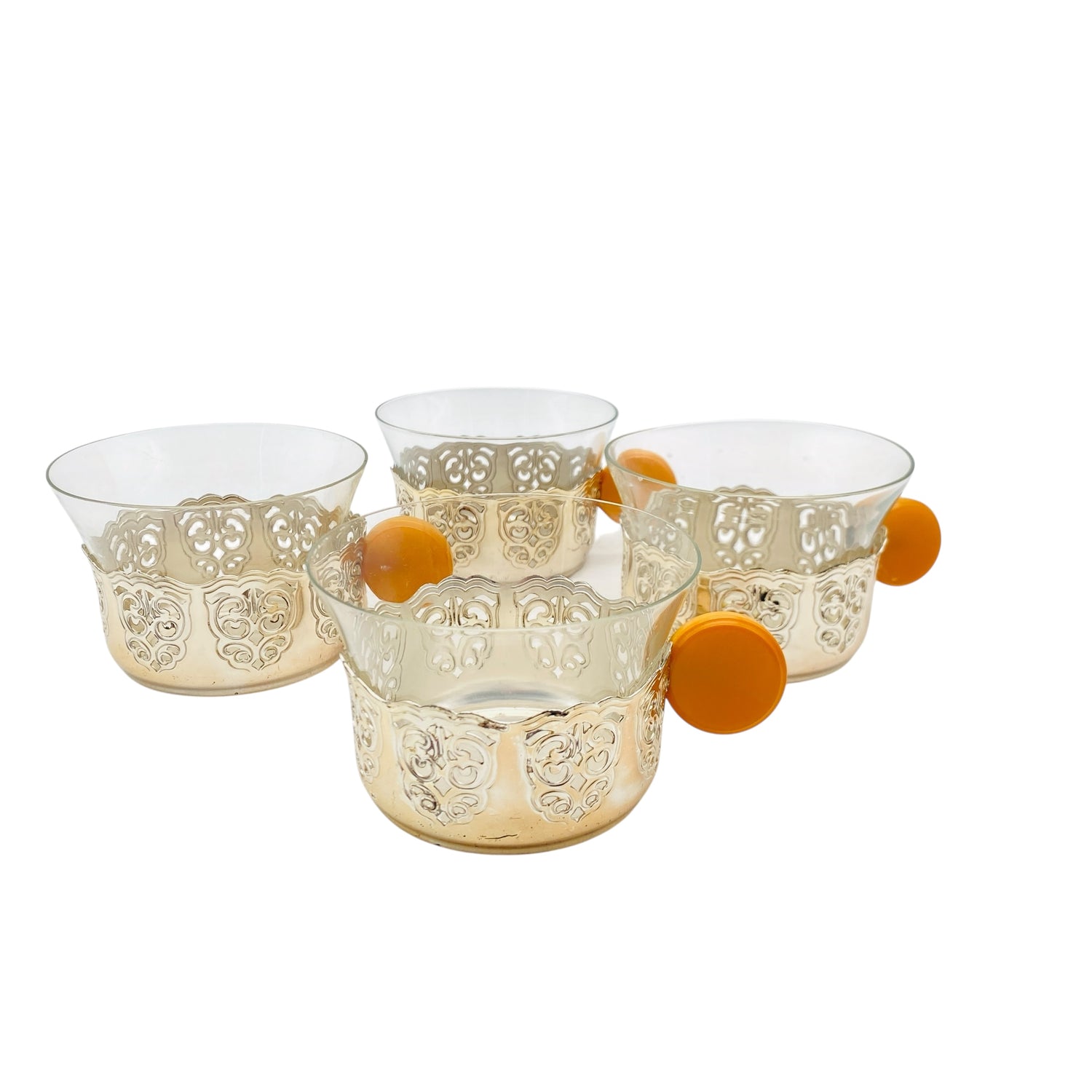 Mid Century Teegläser Bakelit Glas Halter silber 4er Set 50er 60er Jahre Tassen