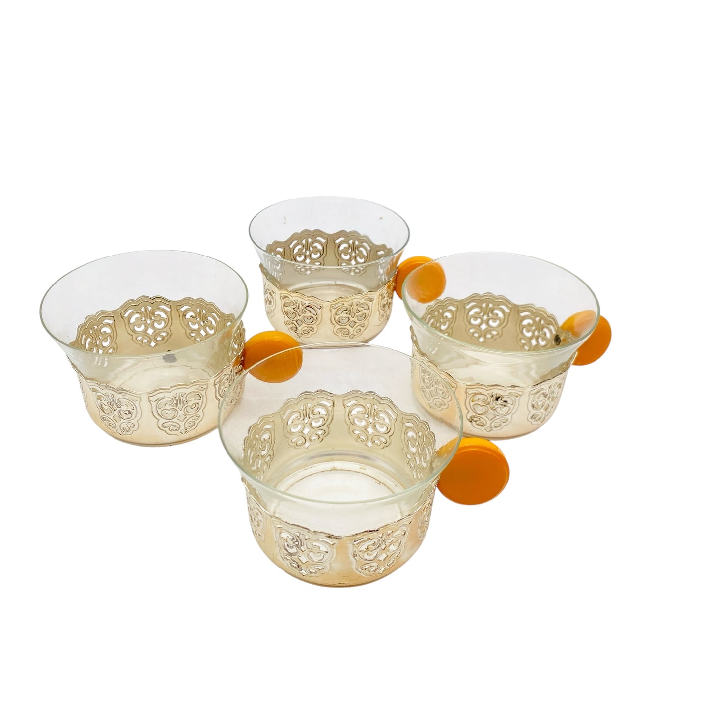 Mid Century Teegläser Bakelit Glas Halter silber 4er Set 50er 60er Jahre Tassen