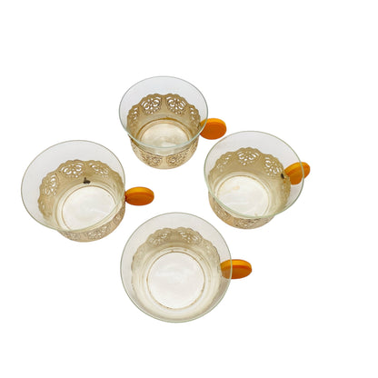 Mid Century Teegläser Bakelit Glas Halter silber 4er Set 50er 60er Jahre Tassen
