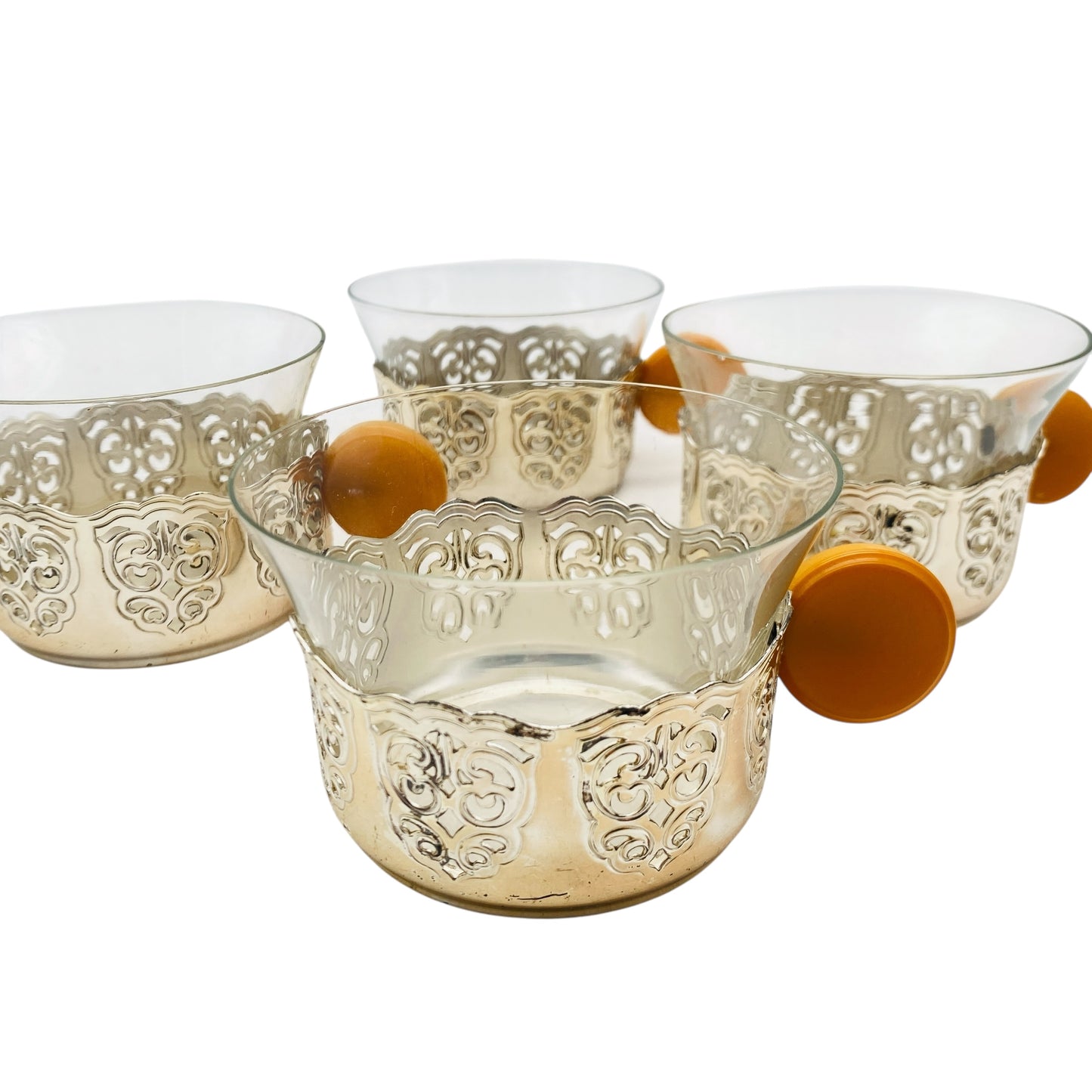 Mid Century Teegläser Bakelit Glas Halter silber 4er Set 50er 60er Jahre Tassen