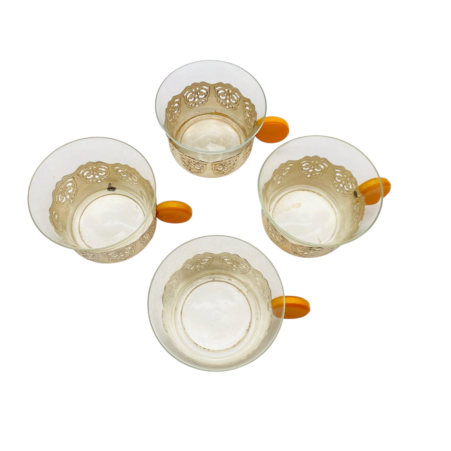 Mid Century Teegläser Bakelit Glas Halter silber 4er Set 50er 60er Jahre Tassen