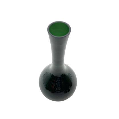 Mid Century Vase Glas grün olivegrün geschliffene Öffnung 60er 70er Jahre Dekoration