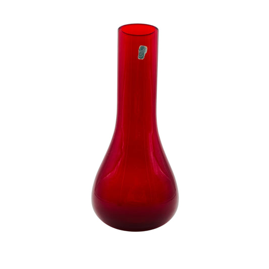Mid Century Vase Glas rot Label unbekannt 50er 60er Jahre Dekoration