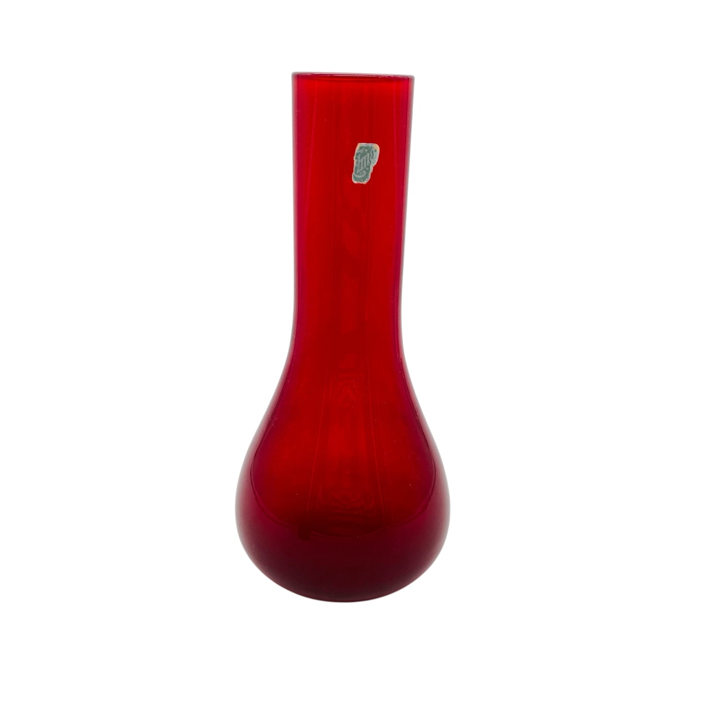 Mid Century Vase Glas rot Label unbekannt 50er 60er Jahre Dekoration