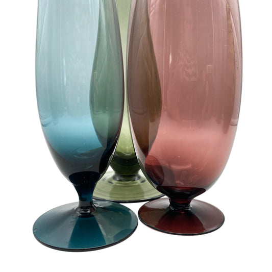 Mid Century Vasenset Rauchglas blau lila Glasvasen 50er 60er Jahre Vasen