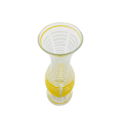 Mid Century Vase transparent mit gelb und weiß emailliert bemalt 60er 70er Jahre