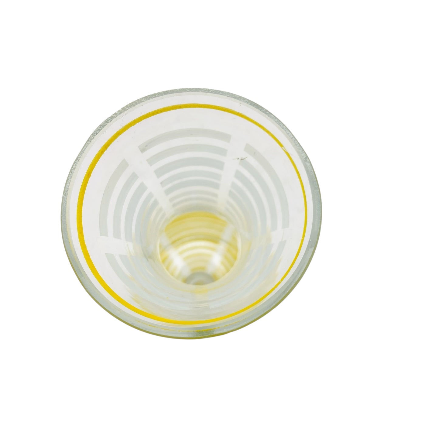 Mid Century Vase transparent mit gelb und weiß emailliert bemalt 60er 70er Jahre