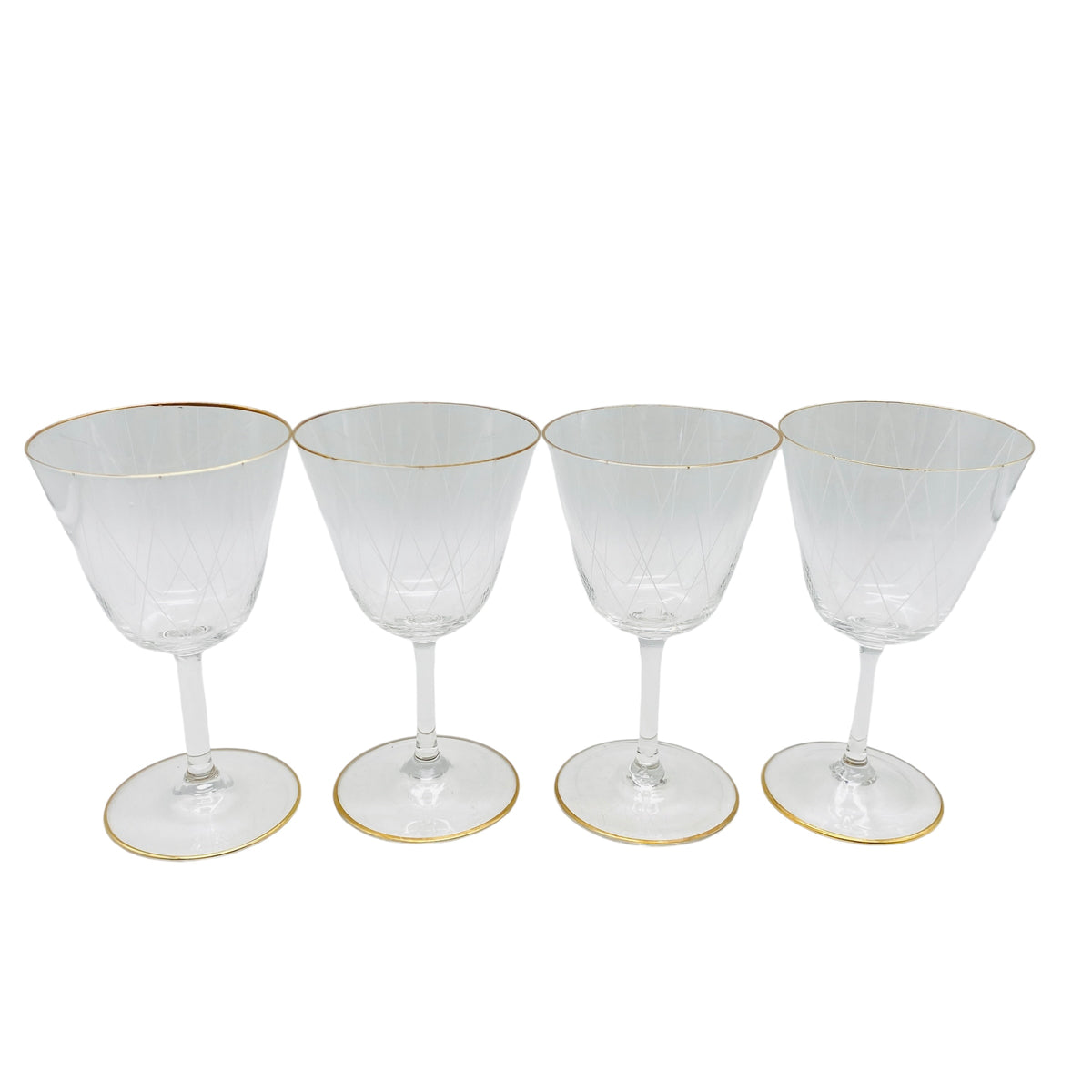 Poschinger Weingläser 4er Set Goldrand Emaille Dekor Rauten 50er 60er – Mid Century Lounge