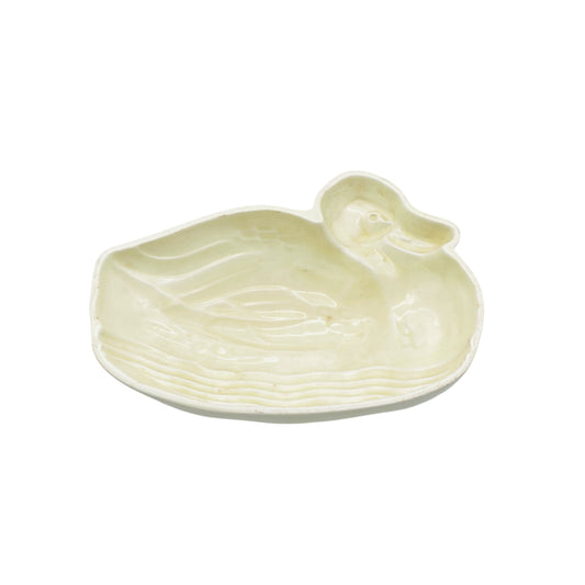 Puddingform Keramik weiß creme Ente schwimmend 50er 60er Backform Vintage