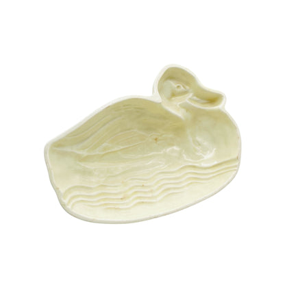 Puddingform Keramik weiß creme Ente schwimmend 50er 60er Backform Vintage Dekoration