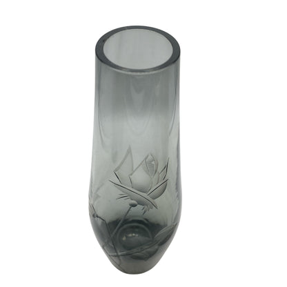 Rauchglas Vase mit Blüten Rosen beschliffen 60er 70er Jahre Mid Century Design