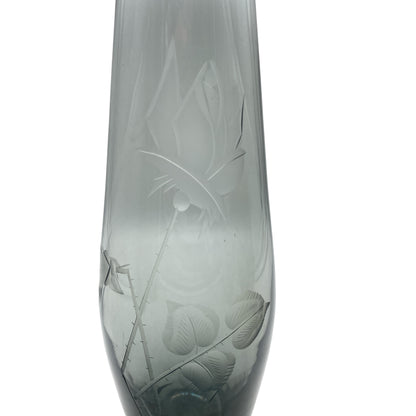 Rauchglas Vase mit Blüten Rosen beschliffen 60er 70er Jahre Mid Century Design