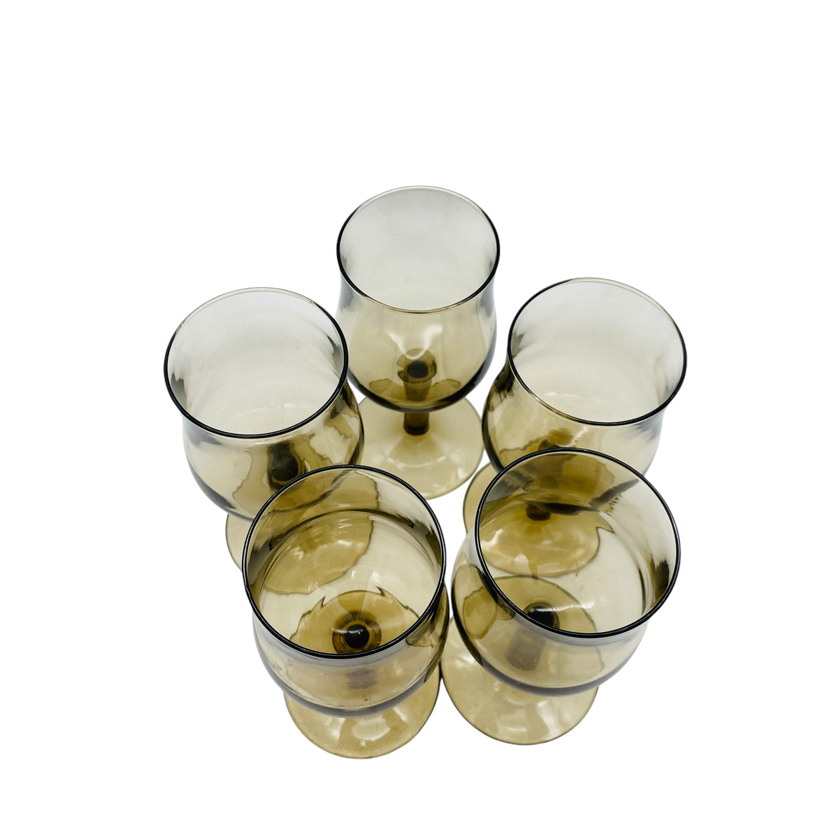 Rauchglas Weingläser aus Frankreich 5er Set bronze braun Gläser Glas – Mid Century Lounge
