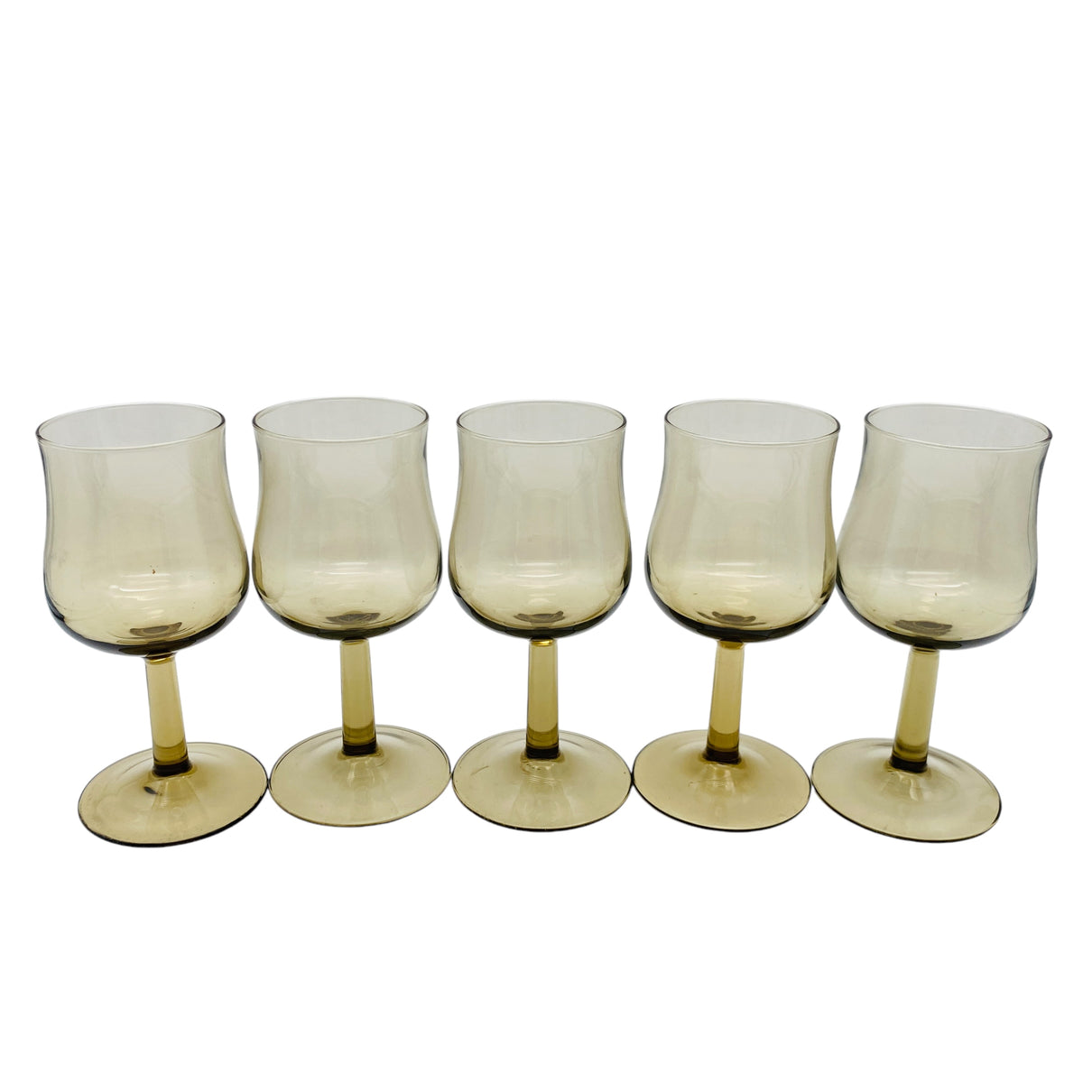 Rauchglas Weingläser aus Frankreich 5er Set bronze braun Gläser Glas – Mid Century Lounge