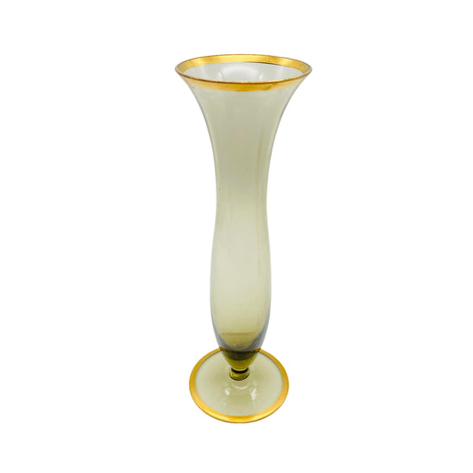 Rauchglasvase mit Goldrand Trichtervase 50er 60er Mid Century Vintage