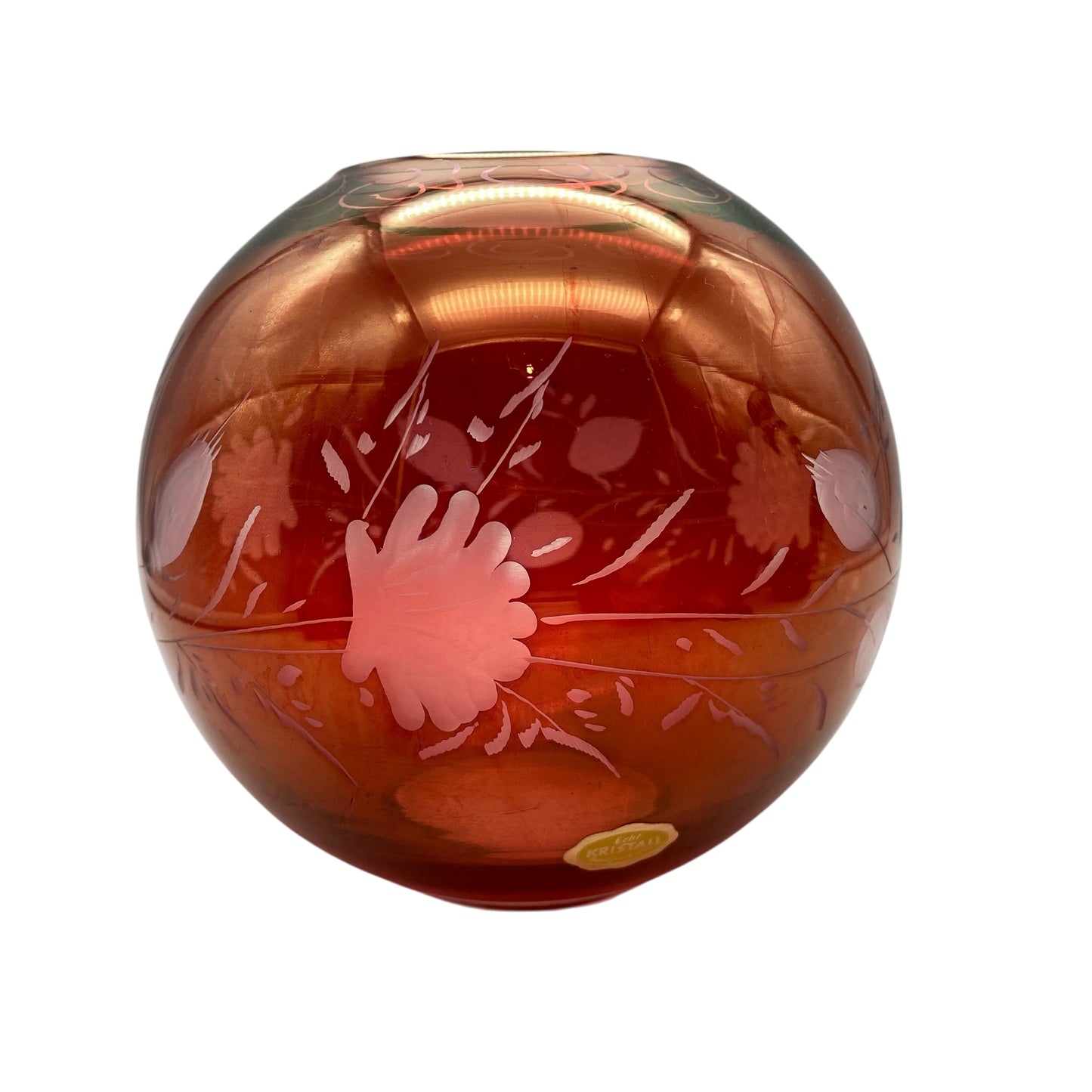 Rotbeize Vase beschliffen Kugelvase 60er 70er Jahre Mid Century Dekoration rot irisierend