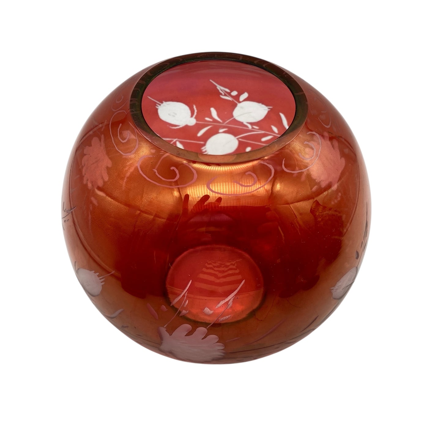 Rotbeize Vase beschliffen Kugelvase 60er 70er Jahre Mid Century Dekoration rot irisierend