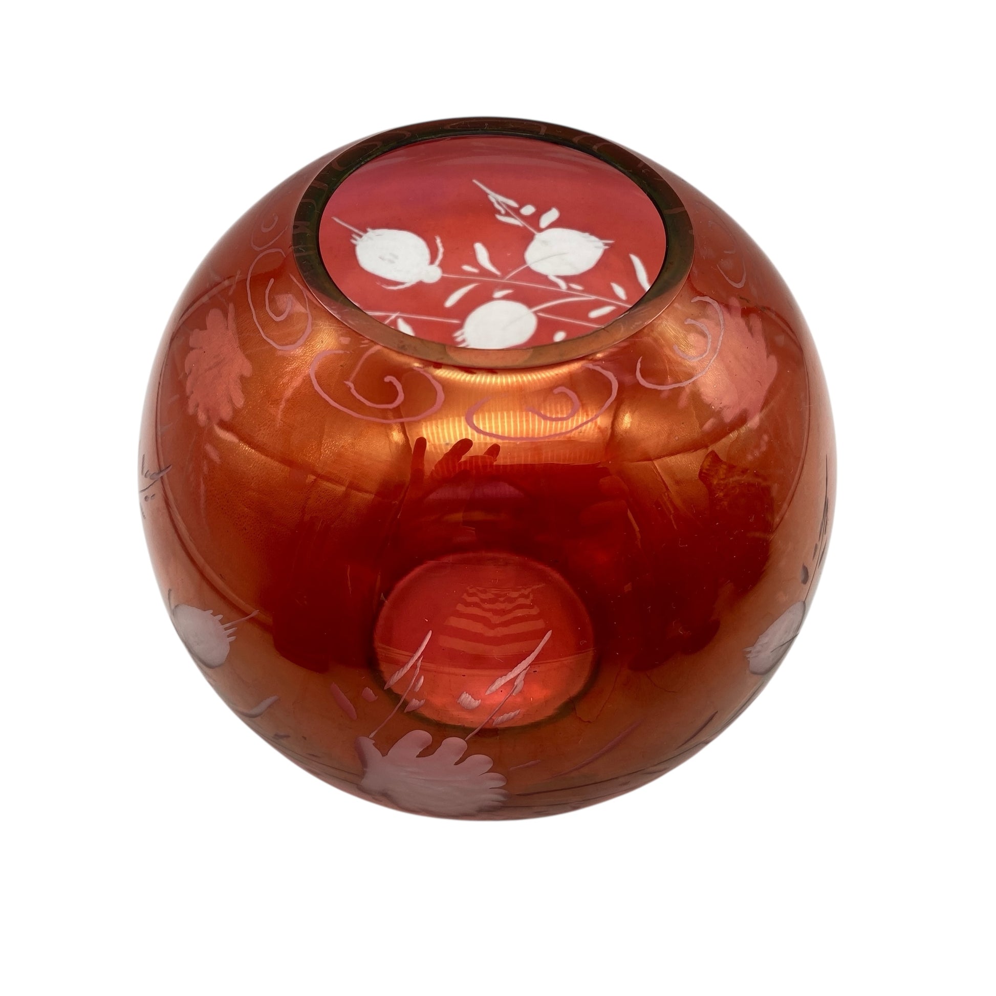 Rotbeize Vase beschliffen Kugelvase 60er 70er Jahre Mid Century Dekoration rot irisierend