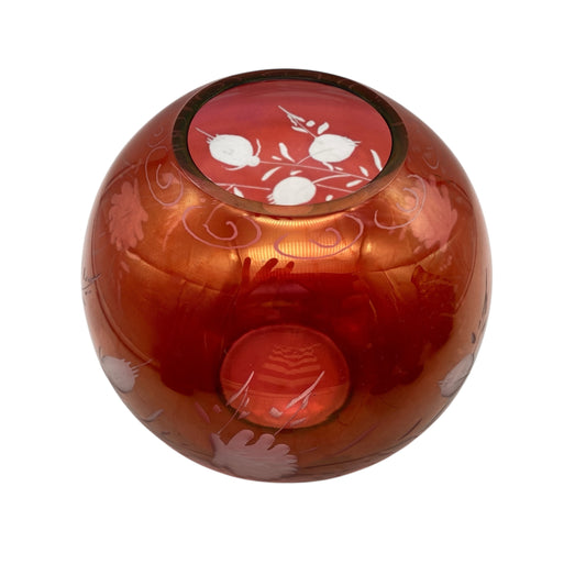 Rotbeize Vase beschliffen Kugelvase 60er 70er Jahre Mid Century Dekoration rot irisierend