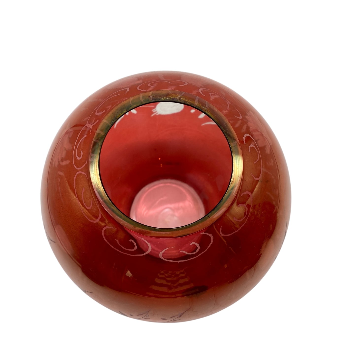 Rotbeize Vase beschliffen Kugelvase 60er 70er Jahre Mid Century Dekoration rot irisierend