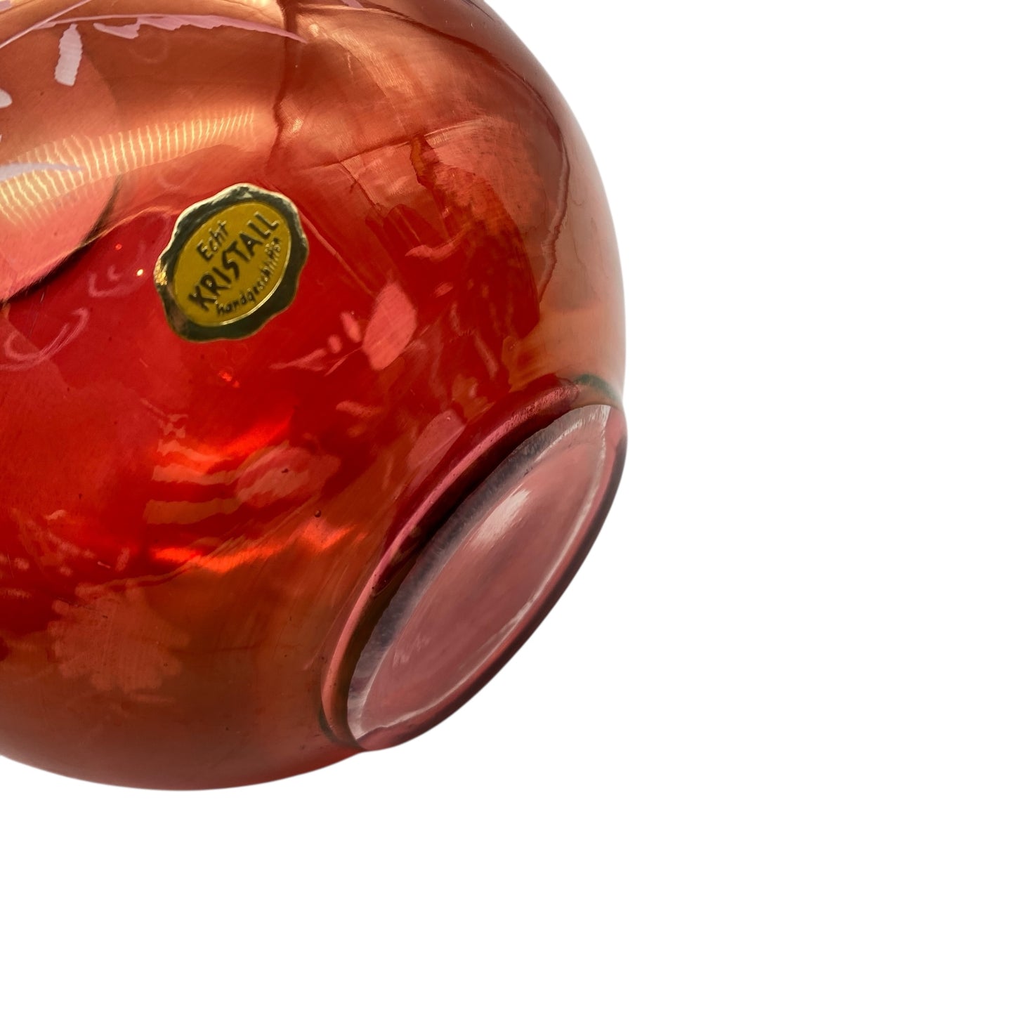 Rotbeize Vase beschliffen Kugelvase 60er 70er Jahre Mid Century Dekoration rot irisierend