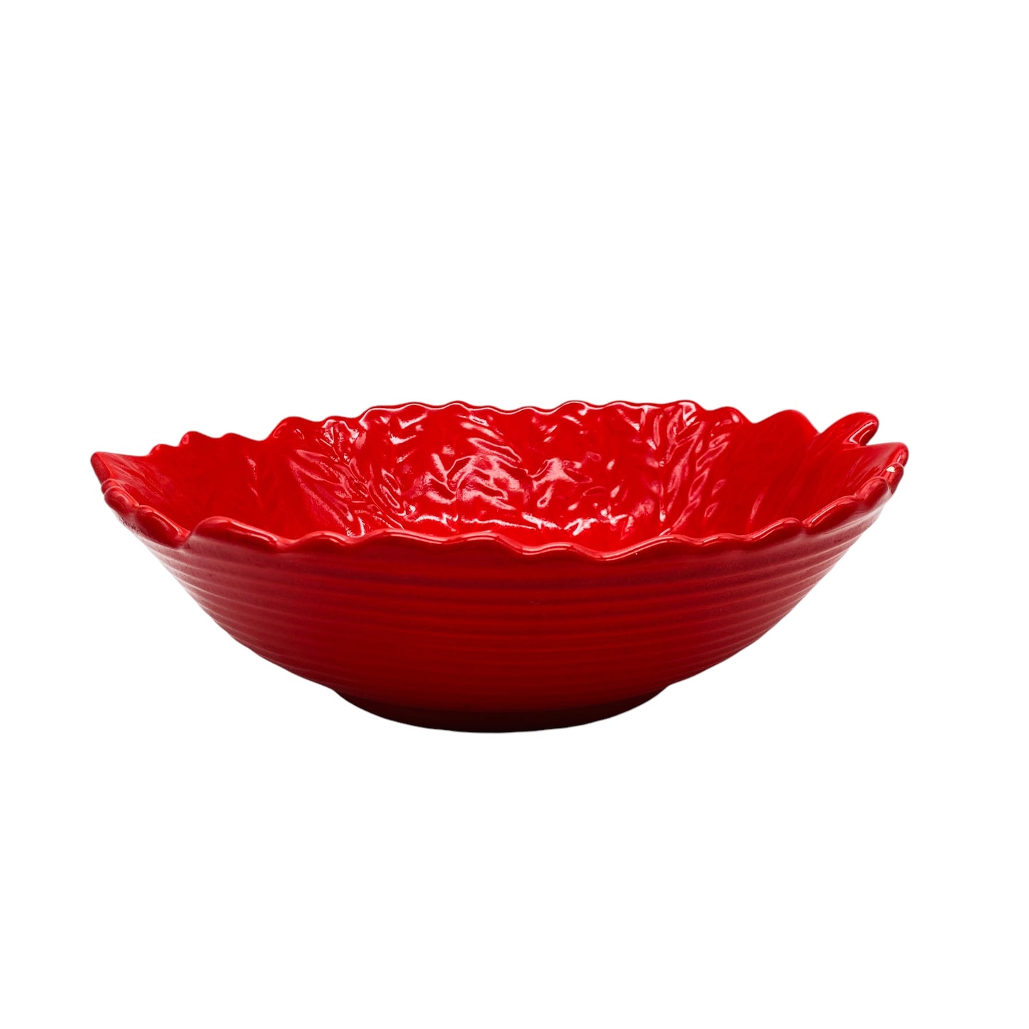 Rote Obstschale aus Keramik Blatt Form Vintage 70er Jahre Schale