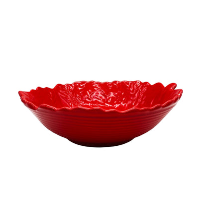 Rote Obstschale aus Keramik Blatt Form Vintage 70er Jahre Schale