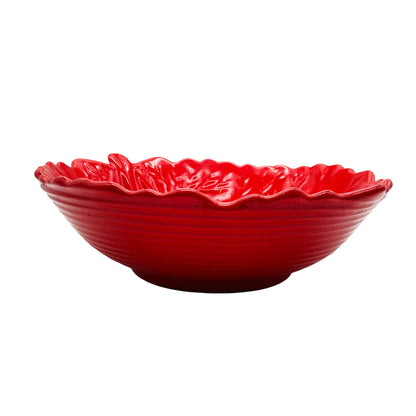 Rote Obstschale aus Keramik Blatt Form Vintage 70er Jahre Schale