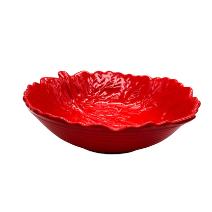 Rote Obstschale aus Keramik Blatt Form Vintage 70er Jahre Schale