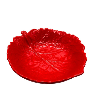 Rote Obstschale aus Keramik Blatt Form Vintage 70er Jahre Schale