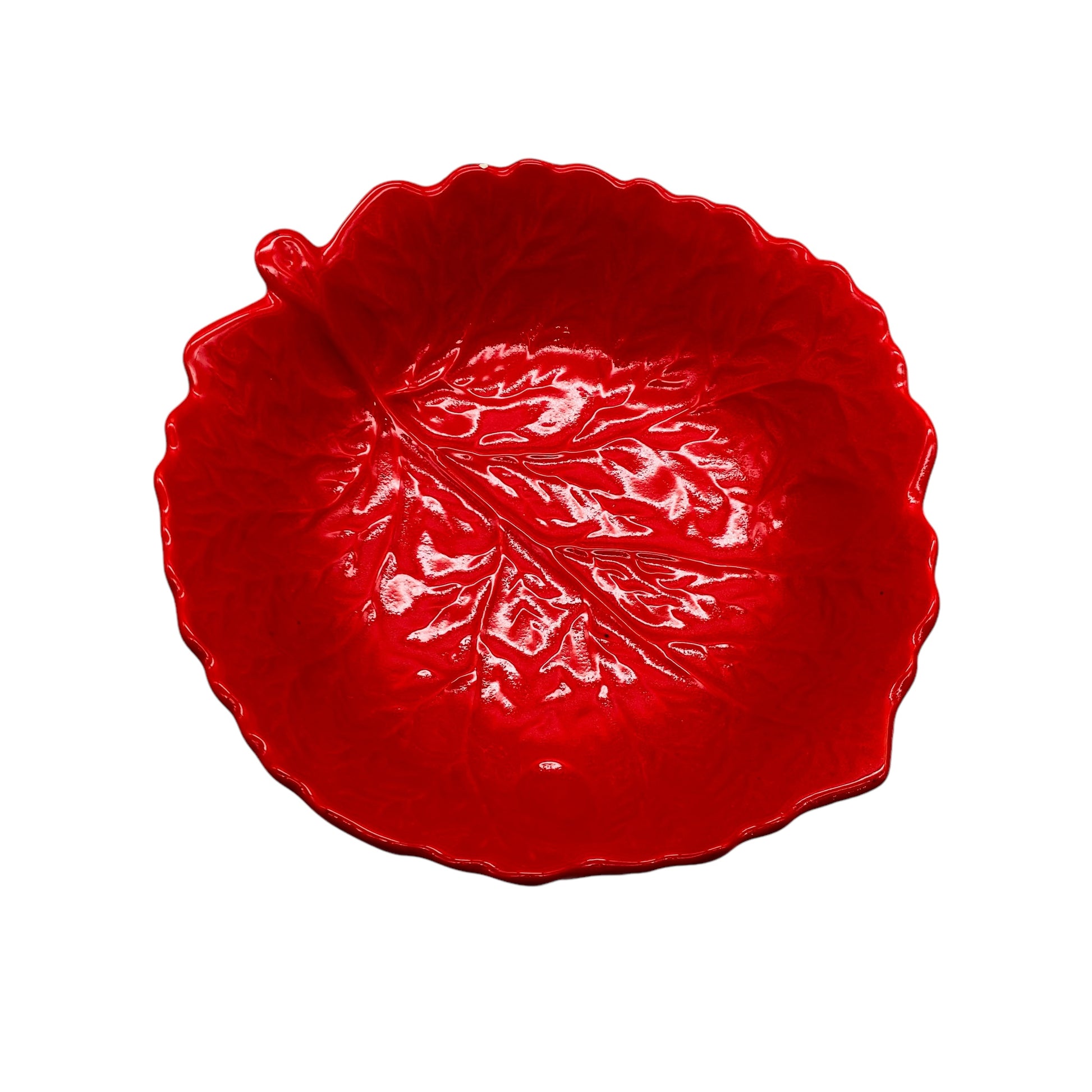 Rote Obstschale aus Keramik Blatt Form Vintage 70er Jahre Schale