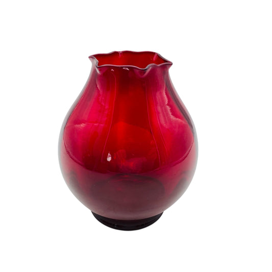 Rote Vase Mitte des Jahrhunderts mit welligem Rand Dekoration Blumenvase