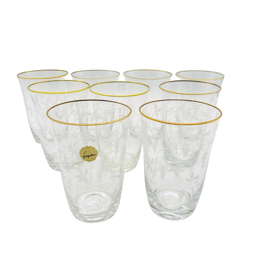 SPIEGELAU Wassergläser Vintage 60er Jahre mit Goldrand und Weinrebendekor Glas