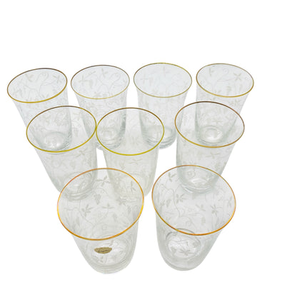 SPIEGELAU Wassergläser 9er Set Vintage 60er Jahre mit Goldrand und Weinrebendekor Glas