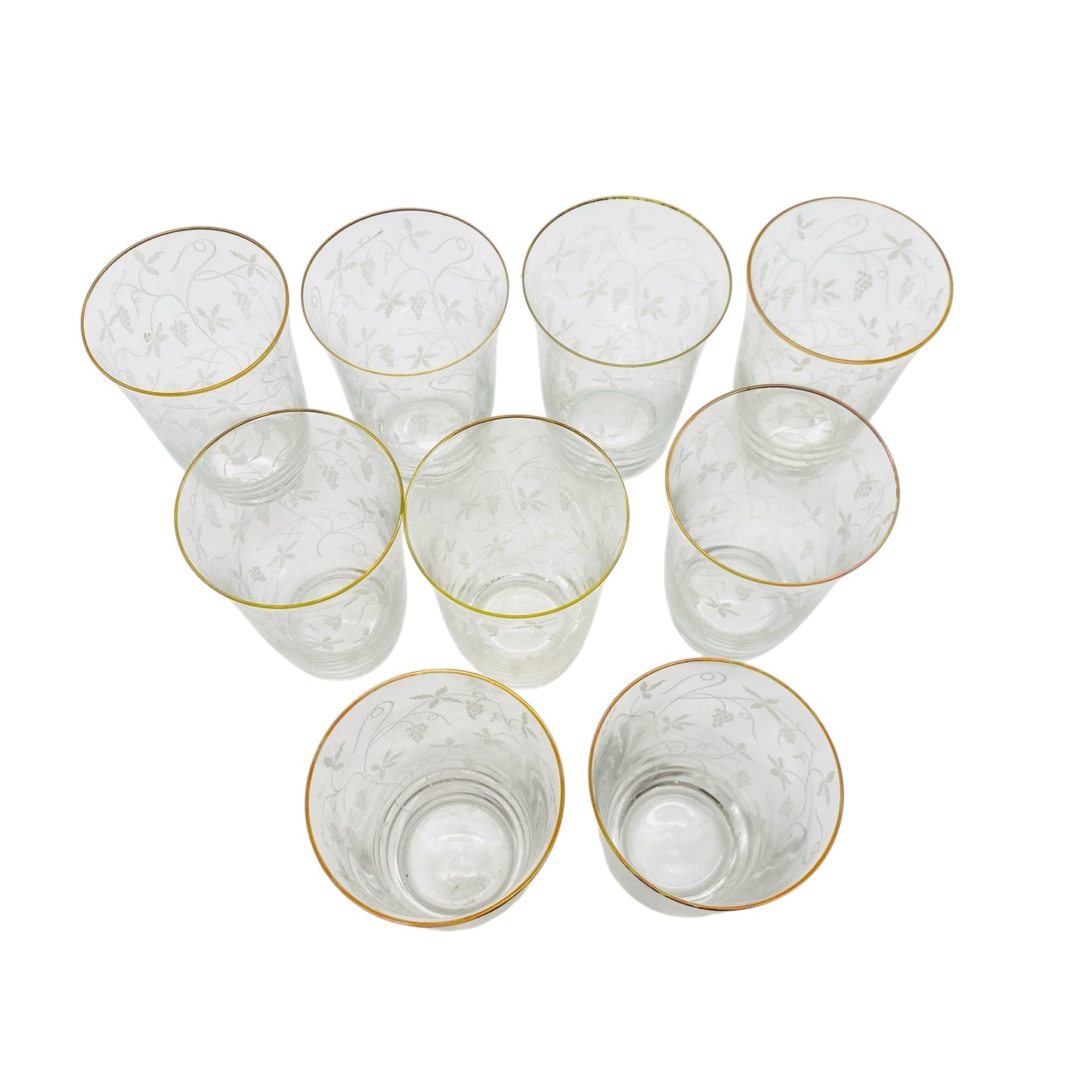 SPIEGELAU Wassergläser 9er Set Vintage 60er Jahre mit Goldrand und Weinrebendekor Glas
